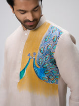 White peacock design kurta pajama men