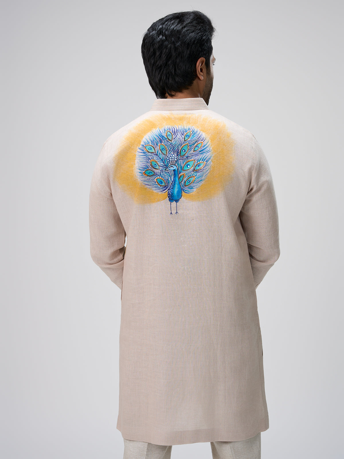 White peacock design kurta pajama men