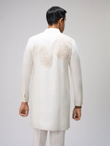 White resham embroidered kurta suit men