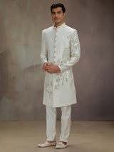 White silk elephant artwork indo western