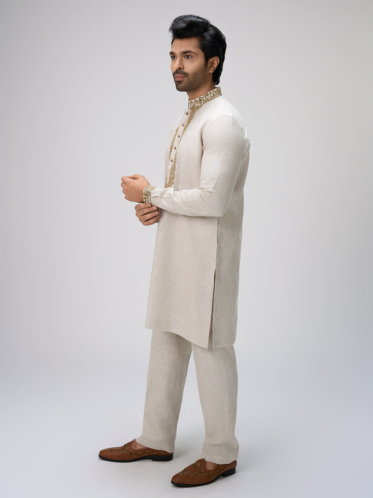 White soft threadwork kurta suit men