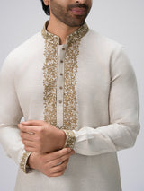 White soft threadwork kurta suit men