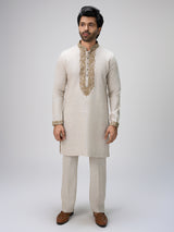 White soft threadwork kurta suit men