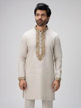 White soft threadwork kurta suit men