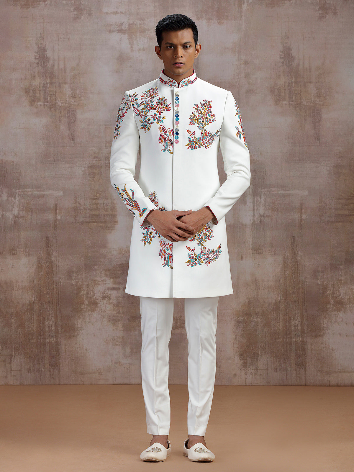 White terry rayon indo western with dupatta