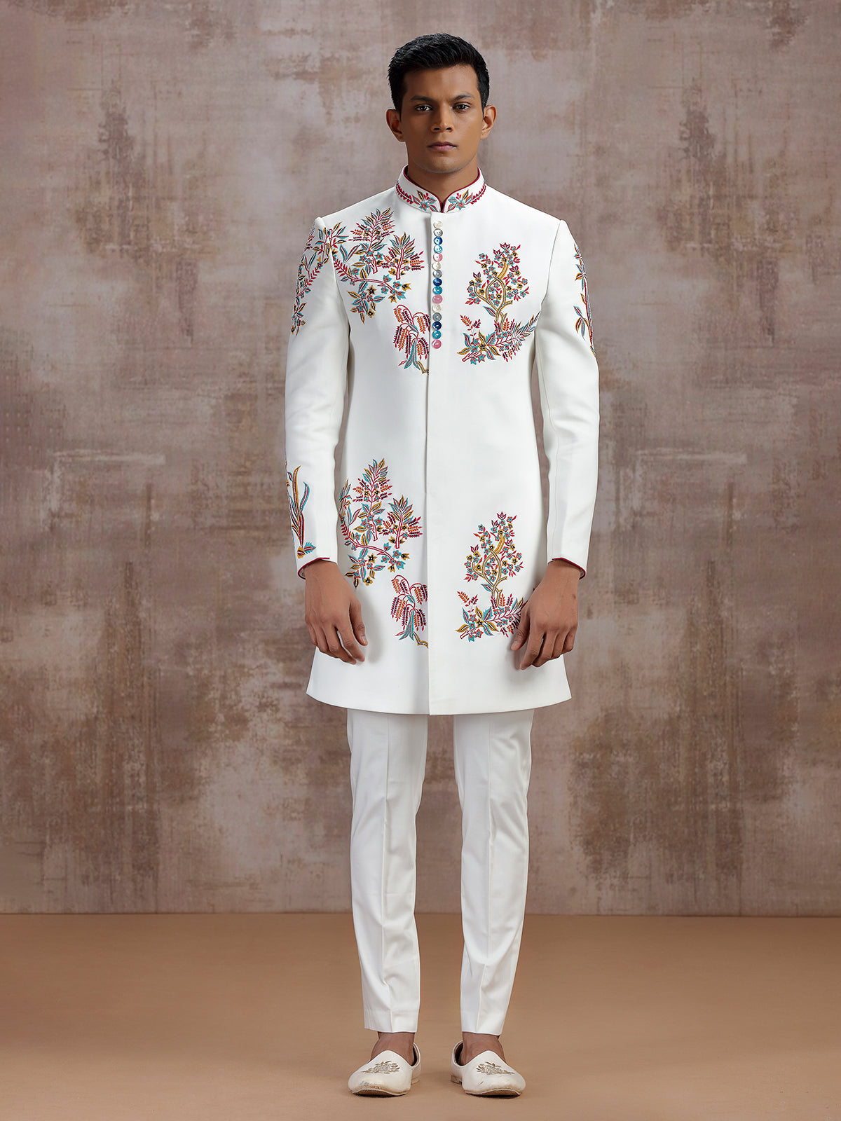 White terry rayon indo western with dupatta