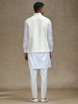 White waistcoat set with intricate work for mens wear
