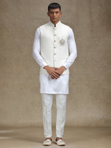 White waistcoat set with intricate work for mens wear