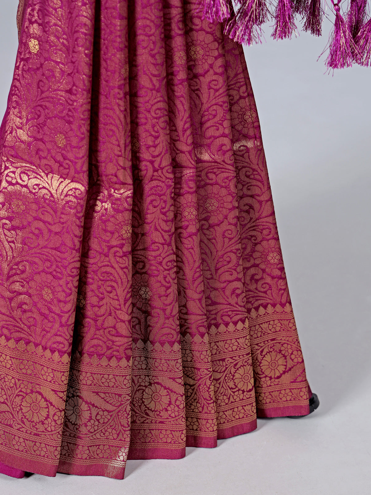 Wine art silk saree with zari detailing for women