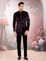Wine reception wear velvet jodhpuri suit