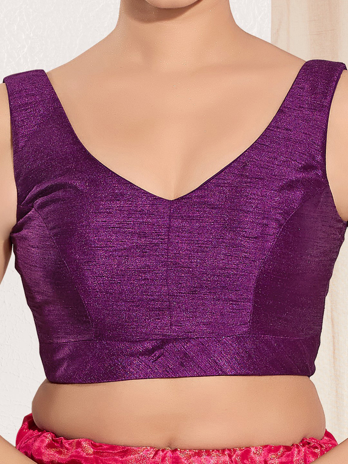 Wine silk ready made blouse for women