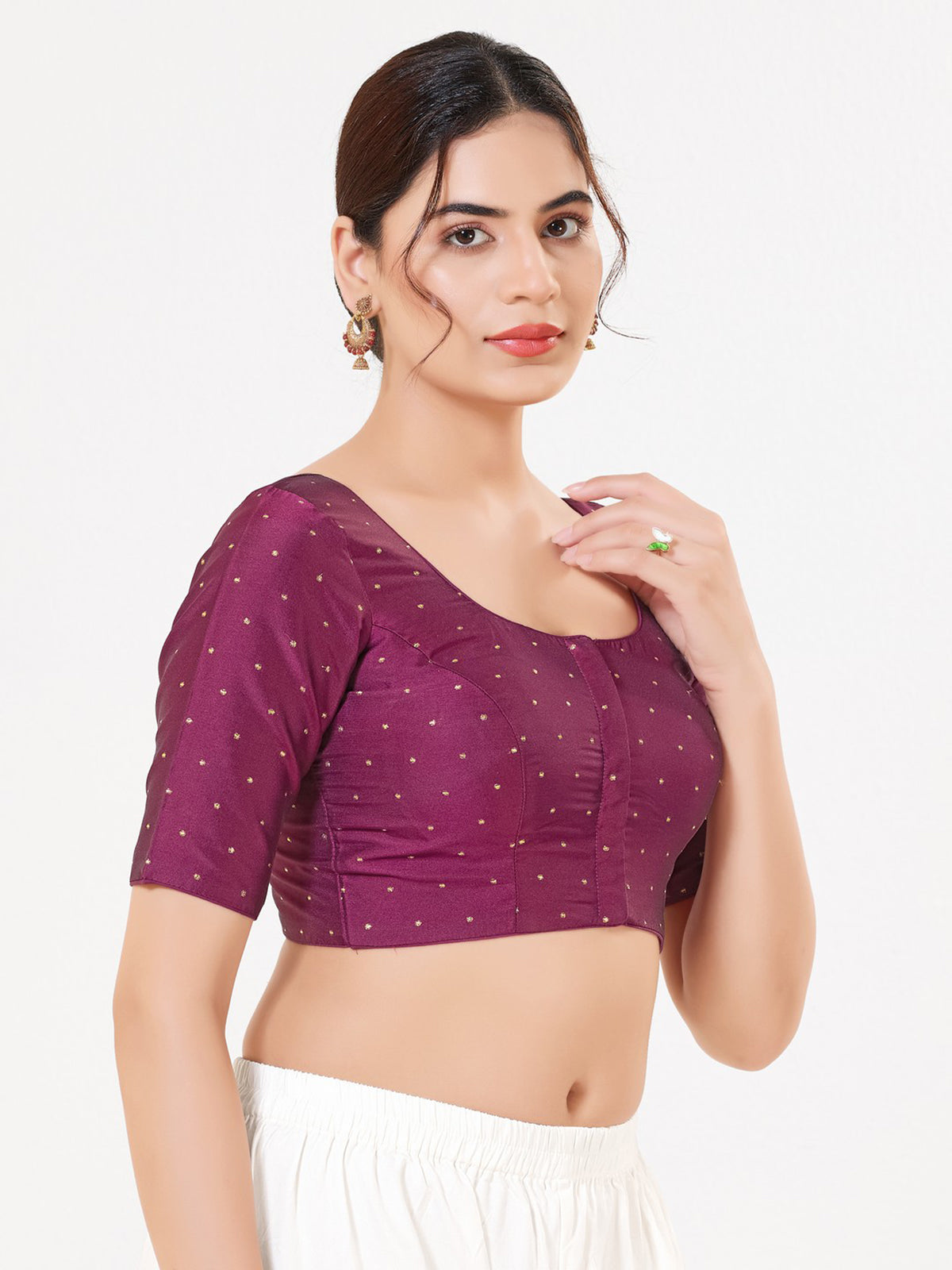 Wine tafeta silk zari elbow sleeve blouse