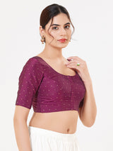 Wine tafeta silk zari elbow sleeve blouse