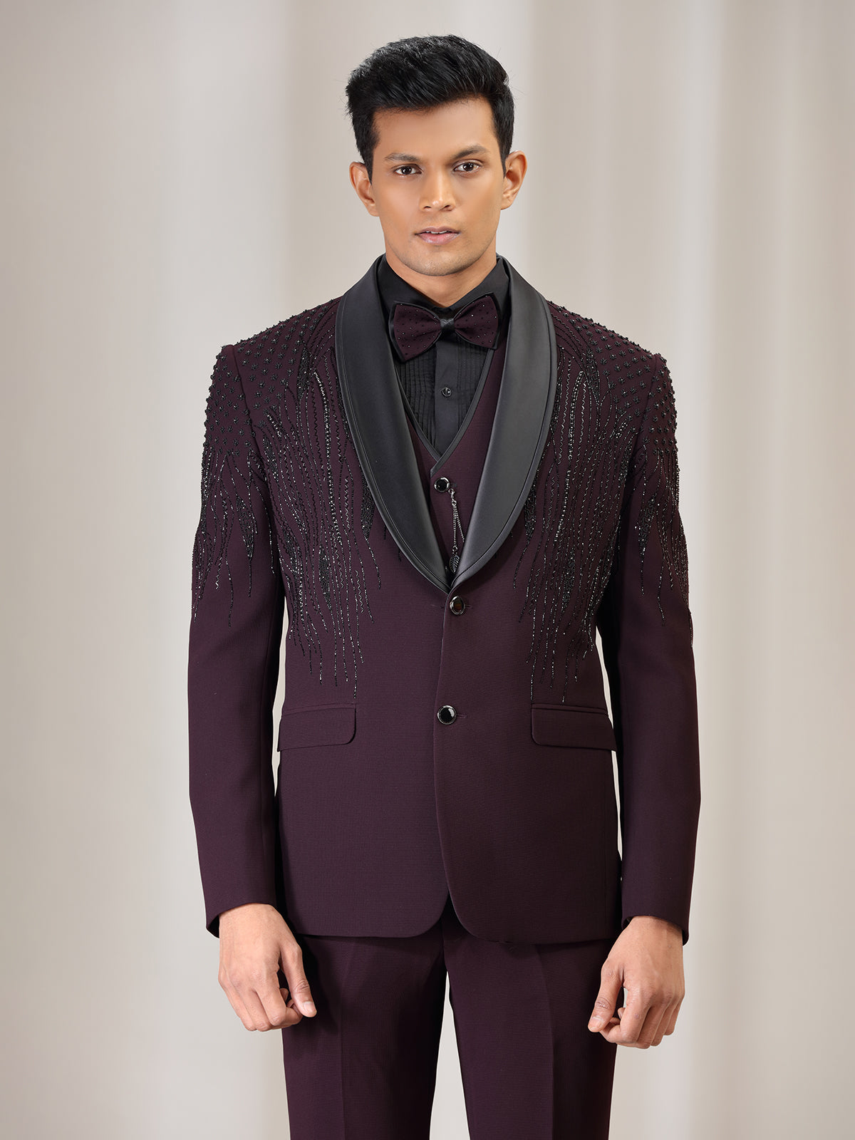 Wine terry rayon coat suit with cutdana and beads work