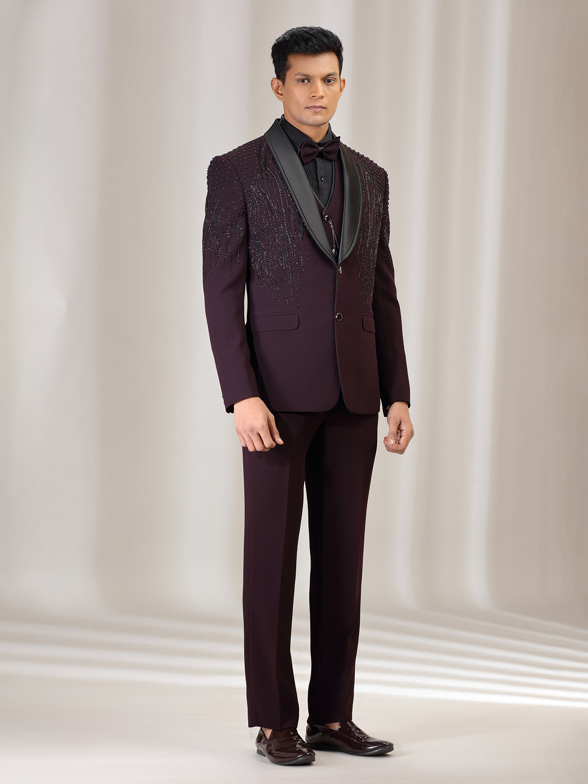Wine terry rayon coat suit with cutdana and beads work