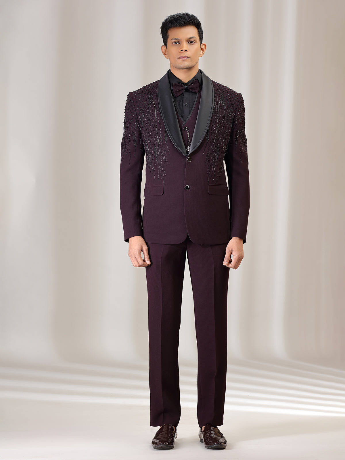 Wine terry rayon coat suit with cutdana and beads work