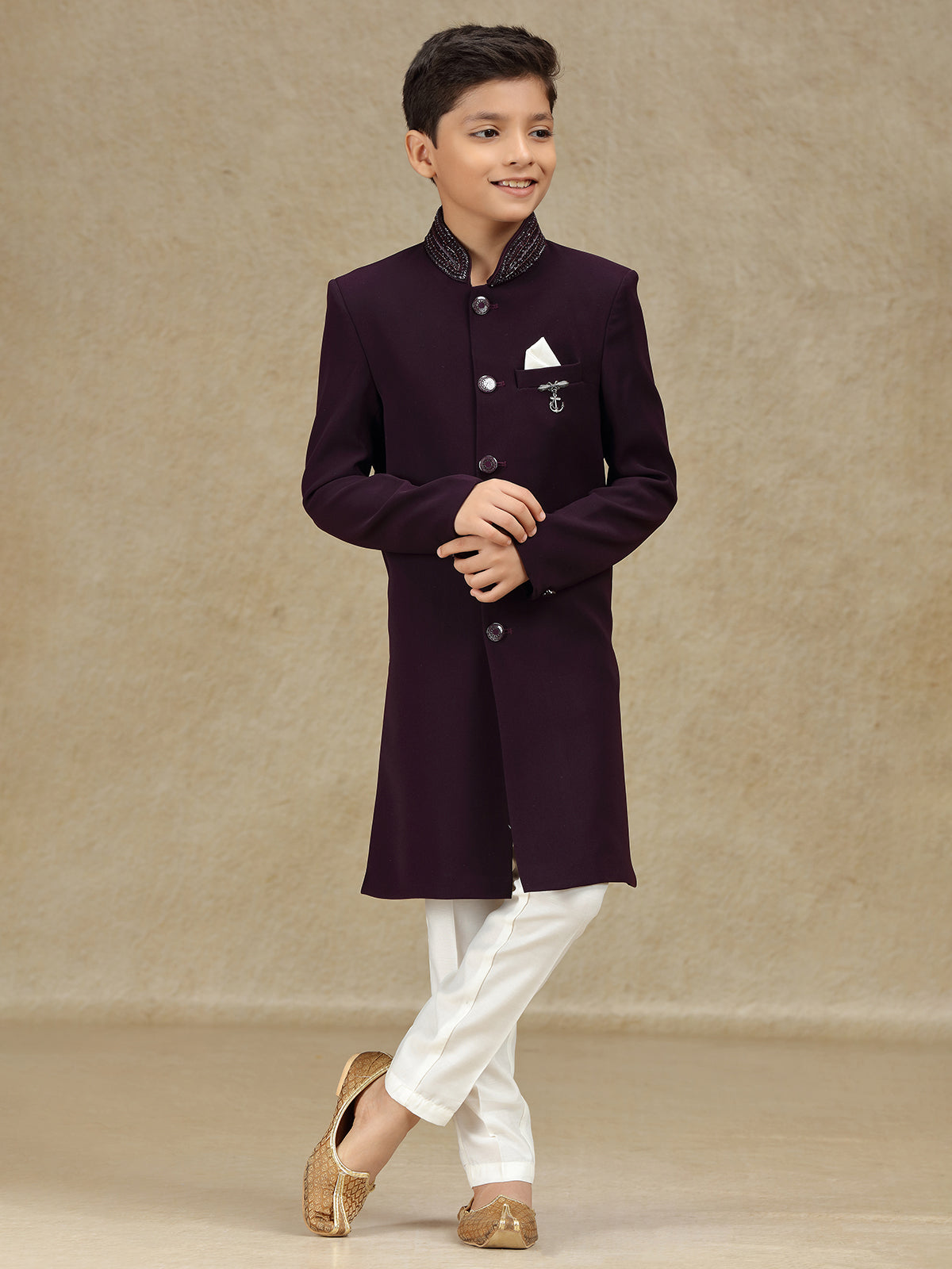 Wine wedding wear terry rayon indowestern
