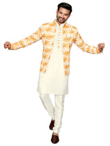 Yellow and cream printed indowestern