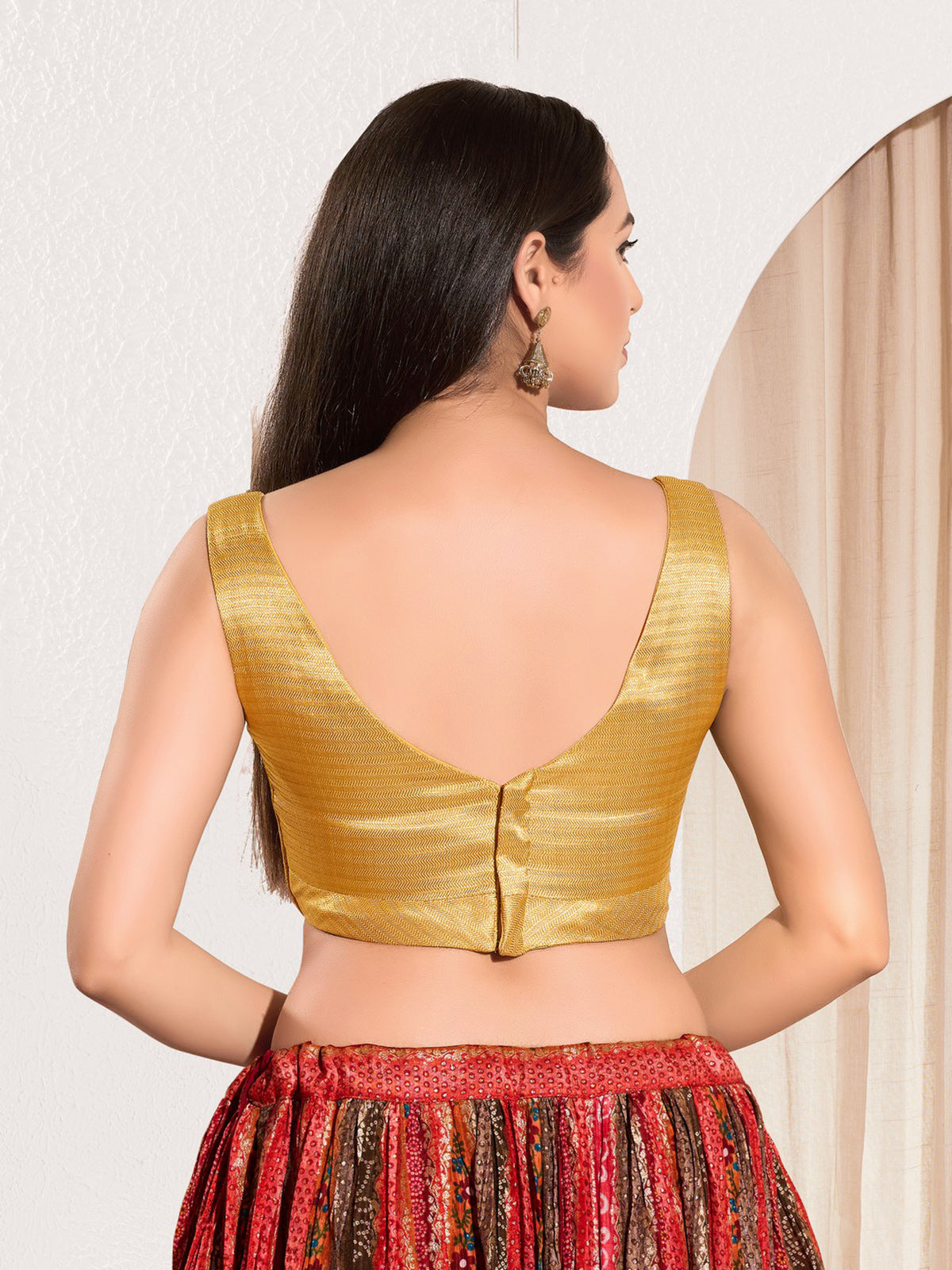 Yellow gold mulburry silk zari sweetheart neck blouse