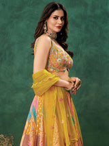 Yellow haldi wear raw silk lehenga choli