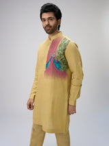 Yellow peacock motif kurta suit men