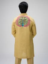 Yellow peacock motif kurta suit men