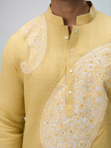 Yellow resham work kurta suit men