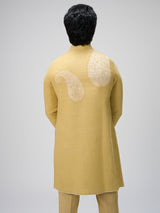 Yellow resham work kurta suit men