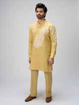 Yellow resham work kurta suit men