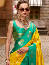 Yellow satin silk festive woven elegance
