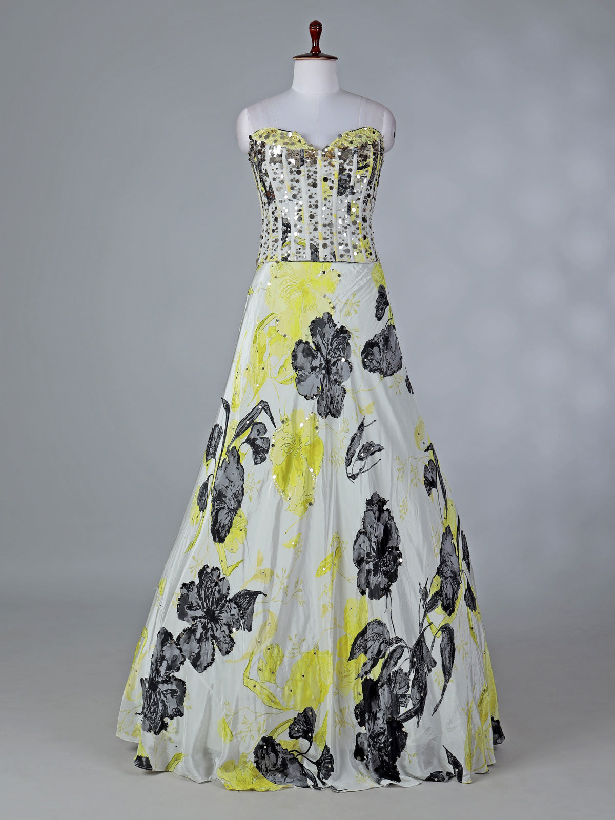 White satin silk lehenga choli with floral print