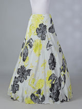 White satin silk lehenga choli with floral print