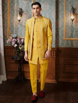 Yellow terry rayon Indowestern with minimal thread work