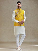 Yellow waistcoat set in embroidery work