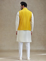 Yellow waistcoat set in embroidery work
