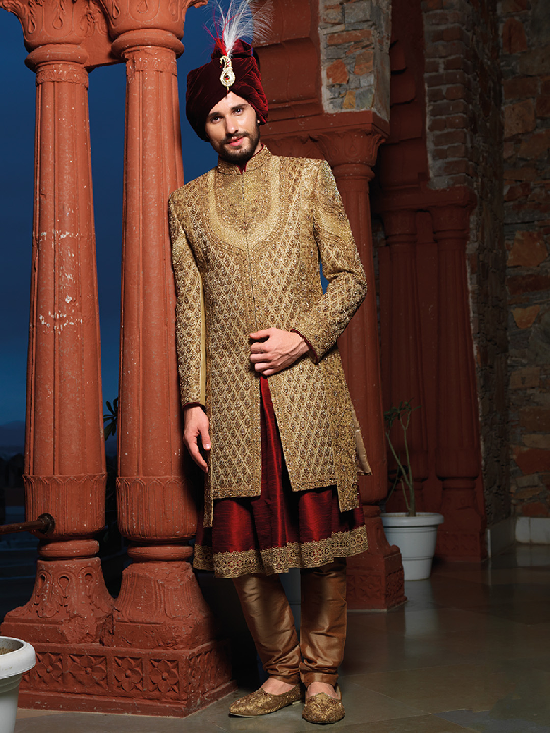 Designer beige maroon silk groom sherwani - G3-MSH0161 ...
 Groom Sherwani Designs
