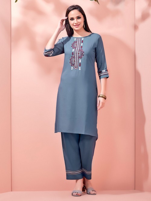 Cotton Pant Style Salwar Suit Design In Light Blue