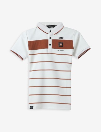 99 BALLOON white and brown stripe polo t-shirt