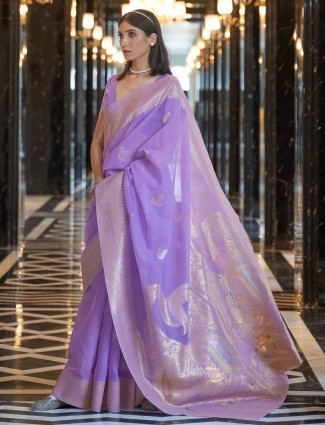  Appealing purple wedding look saree in linen fabric
