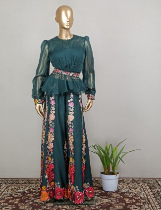 Elegant georgette party palazzo suit in teal green