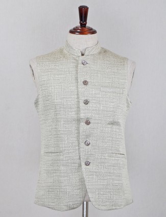  Silk fabric beige hued sleeveless design textured waistcoat