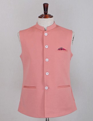  Silk fabric solid peach hued waistcoat set