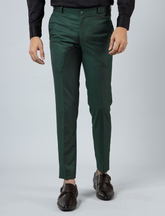 AeBBe solid mehendi green slim fit mens cotton trouser