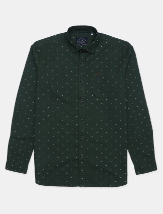 Allen Solly dark green printed cotton casual shirt for men