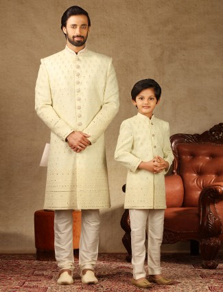 Amazing cream georgette sherwani for father and son