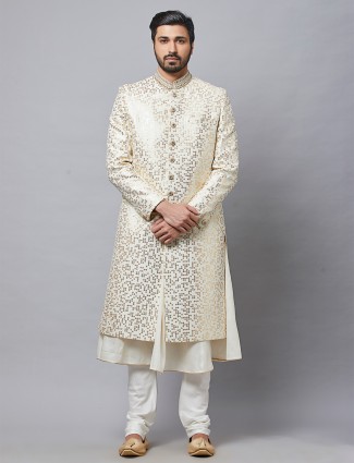 Amazing cream silk double layer sherwani for wedding