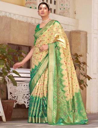 Amazing green and yellow color patola silk wedding events saree