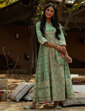 Amazing mint green festive wear kurti in cotton