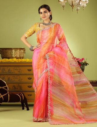 Amazing multi color tissue silk saree for wedding with ready made blouse