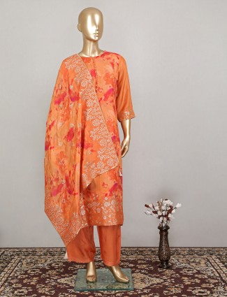 Amazing orange shade wedding wear cotton salwar suit